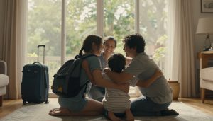 famille préparant les valises avant vacances scolaires anticipées