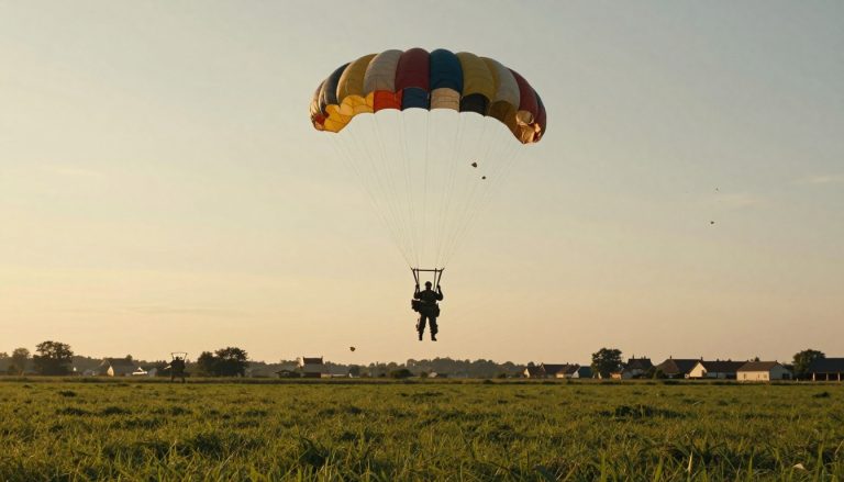 parachute larguant des tracts du poème liberté en campagne