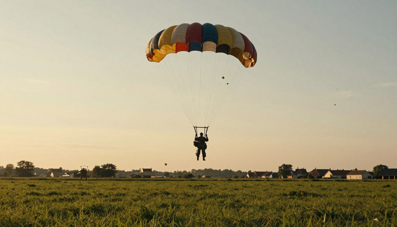 parachute larguant des tracts du poème liberté en campagne
