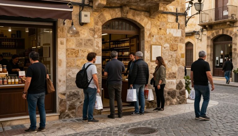 file d'attente devant un bureau de tabac italien en lumière naturelle