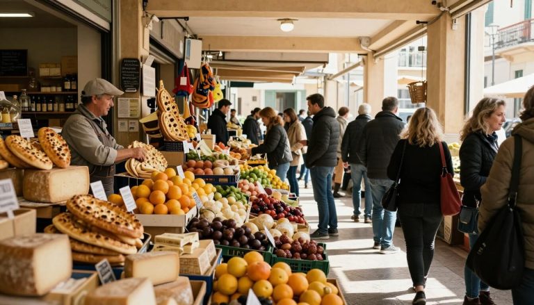 marché couvert de San Remo avec étals de produits locaux frais