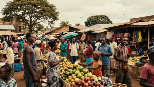 marché malgache animé avec échanges chaleureux et sourires