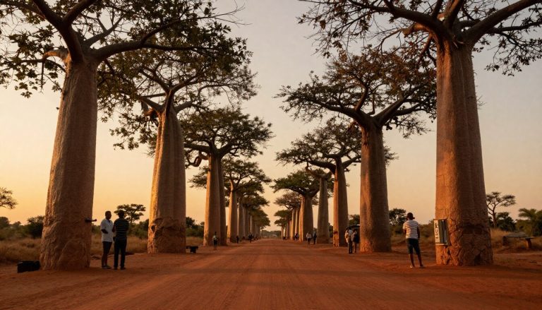 allée des baobabs à Madagascar au coucher du soleil