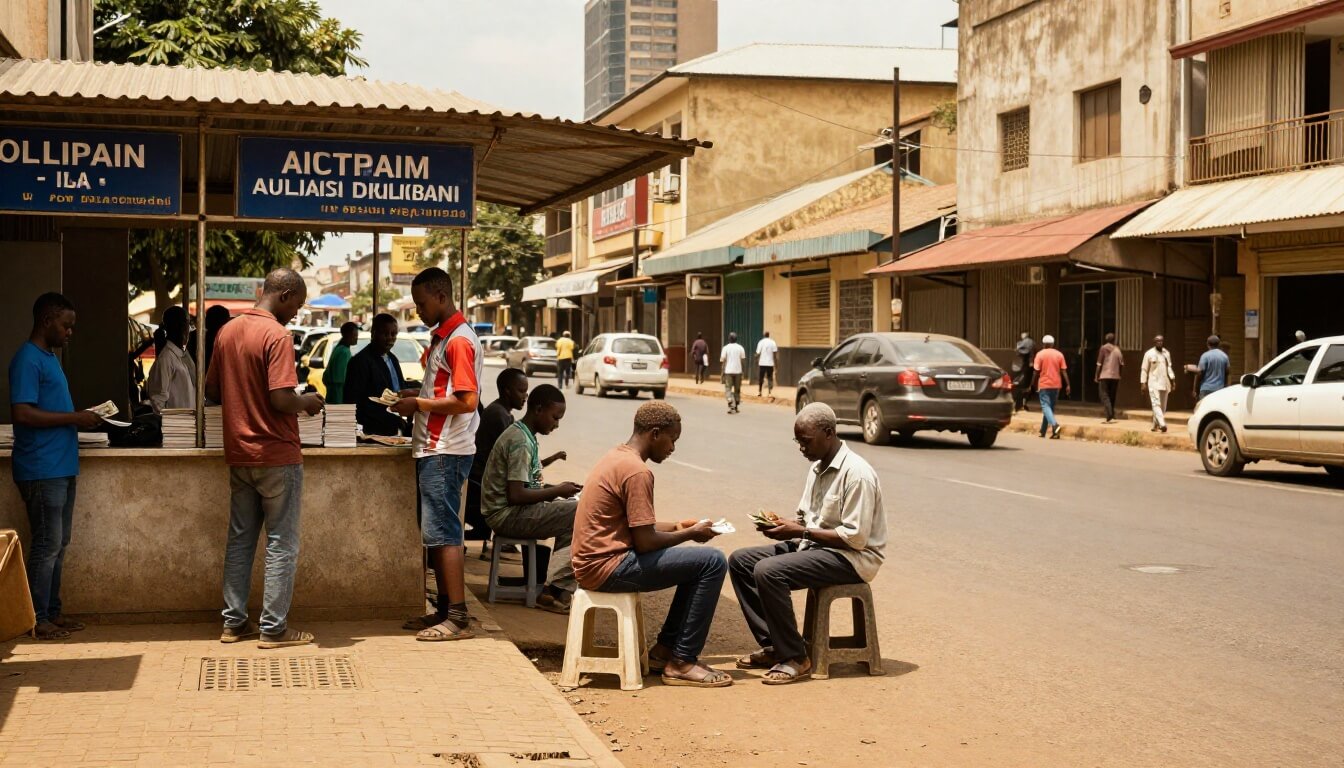 Clients échangeant de l'argent dans un bureau officiel à Antananarivo