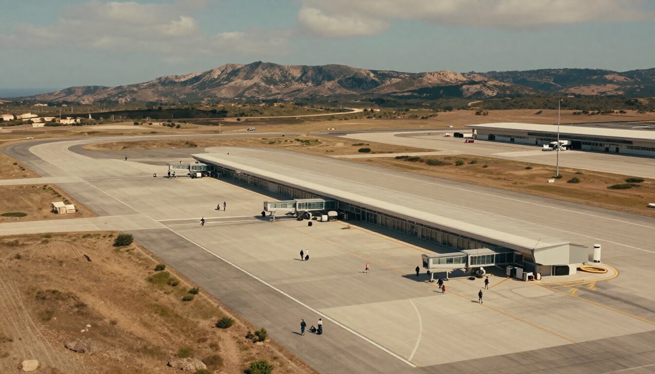 vue aérienne des trois aéroports en Sardaigne sous lumière naturelle