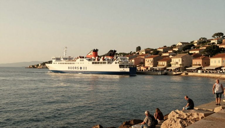 ferry arrivant sur la côte sarde avec village authentique