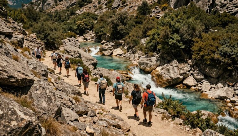 groupe de randonneurs guidés près des cascades de Purcaraccia