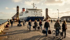 voyageurs embarquant sur ferry à Quiberon vers Belle-Île