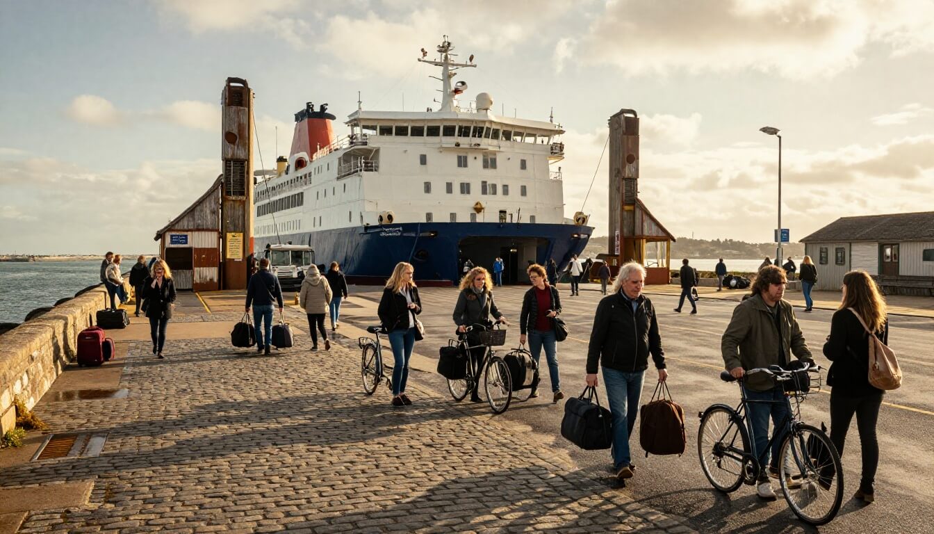 voyageurs embarquant sur ferry à Quiberon vers Belle-Île