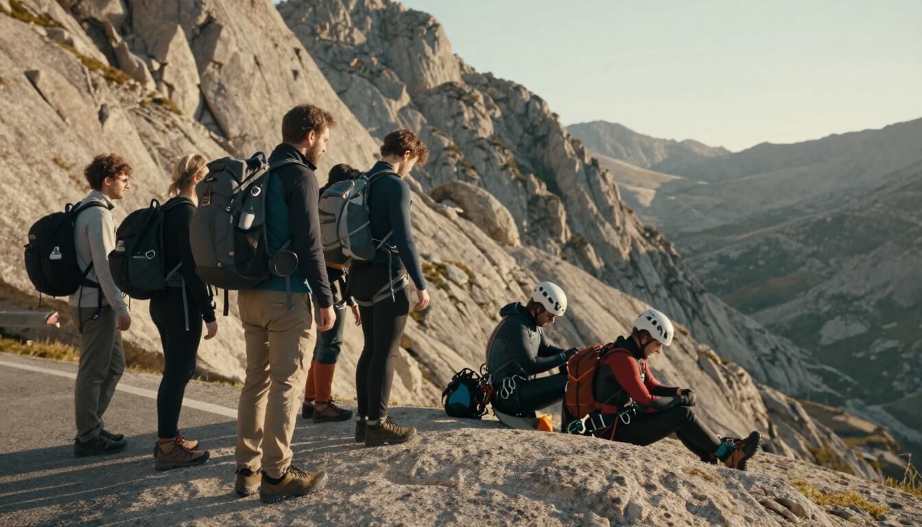 groupes préparant randonnée et canyoning aux cascades de Purcaraccia
